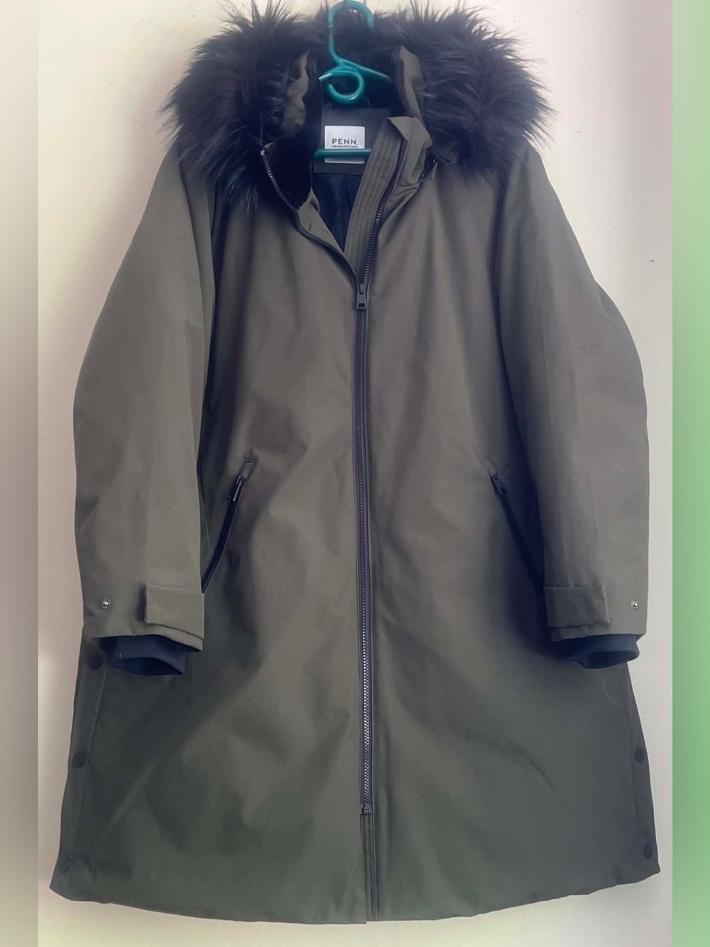 Penningtons Olive Hooded Coat with Faux Fur Trim